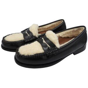G.H Bass & Co Weejuns Larson Shearling Black Leather Loafers Size 7 D